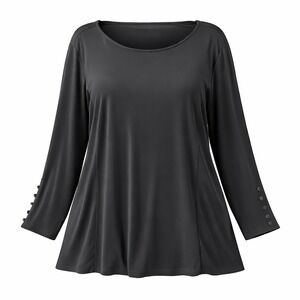 Susan Graver Everyday Plus 3XP Black Blouse Long Sleeve Button Detail Office